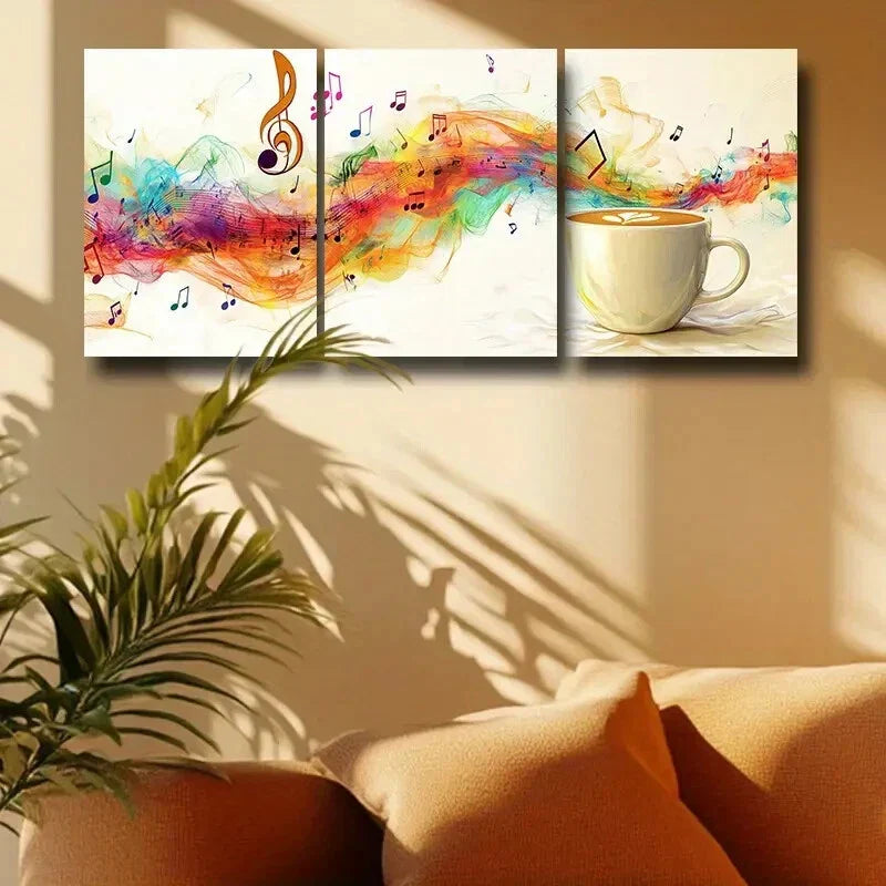 3pcs Vibrant Music Note & Coffee Design Metal Print Ready to Hang Art