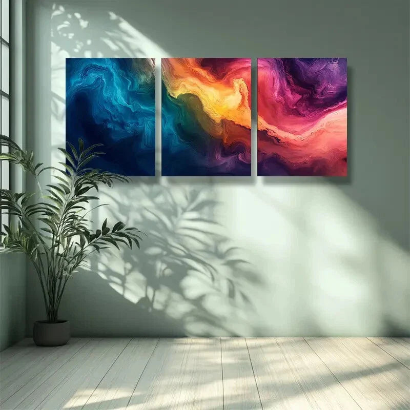 3pcs Rainbow Mountain Colorful Abstract  Metal Print Ready to Hang Art