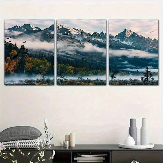 3pcs Forest Morning Design Painting Metal Print Ready to Hang Art