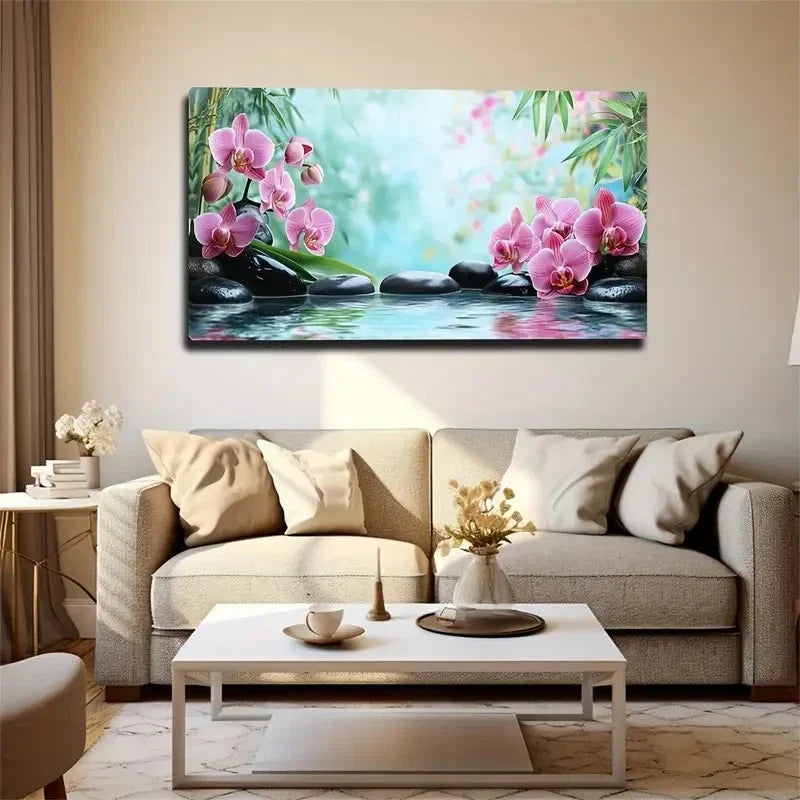 Serene Lake Scene With Pink Wall Art Canvas Office Home Room Framed 120x60cm