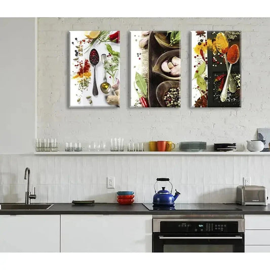 3pcs  Colorful Spices & Seasoning Herbs  Metal Print Ready to Hang Art