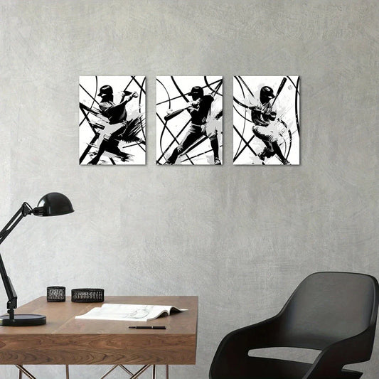 3pcs Black & White Sports Player Action Metal Print Ready to Hang Art