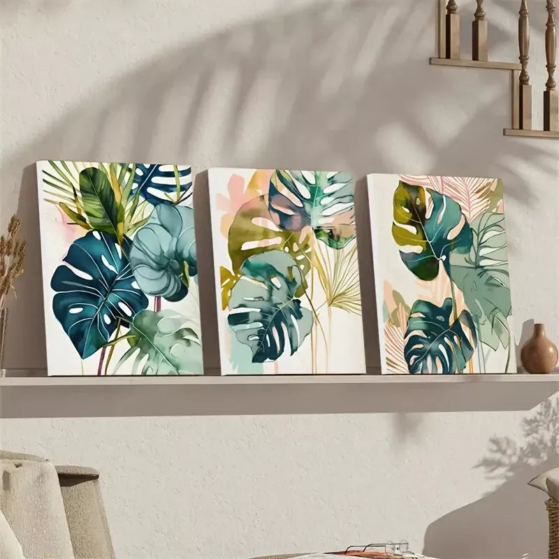 3pcs Painting Of A Monstera Plant Canvas Framed 40x60cm - High Quality Print 100% Australian Made Wall Canvas Ready to Hang