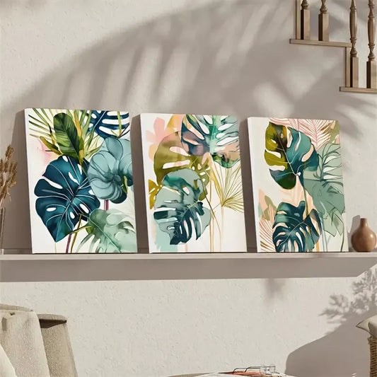 3pcs Painting Of A Monstera Plant Canvas Framed 40x60cm - High Quality Print 100% Australian Made Wall Canvas Ready to Hang