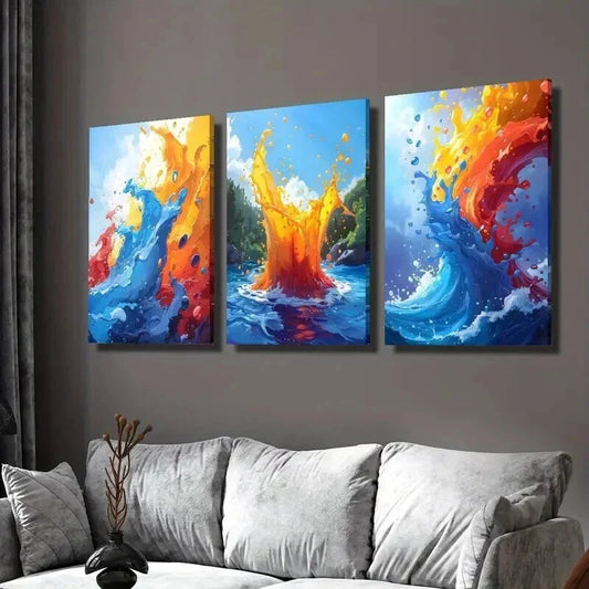 3pcs Vibrant Abstract Paint Style Ocean Wave Wall Art Set Canvas Framed 40x60cm - High Quality Print 100% Australian Made Wall Canvas Ready to Hang