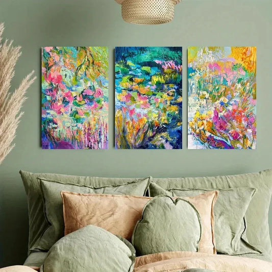 3pcs Vibrant Floral Abstract Metal Print Ready to Hang Art