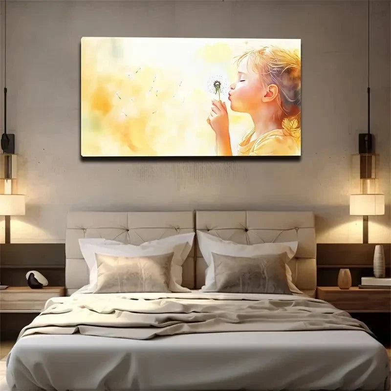 Hand-Held Dandelion Girl Wall Art Canvas Office Home Room Framed 80x45cm