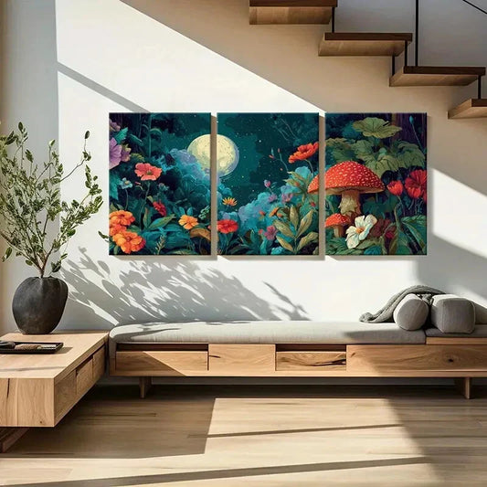 3pcs Vibrant Night Enchanted Moonlit Forest Metal Print Ready to Hang Art
