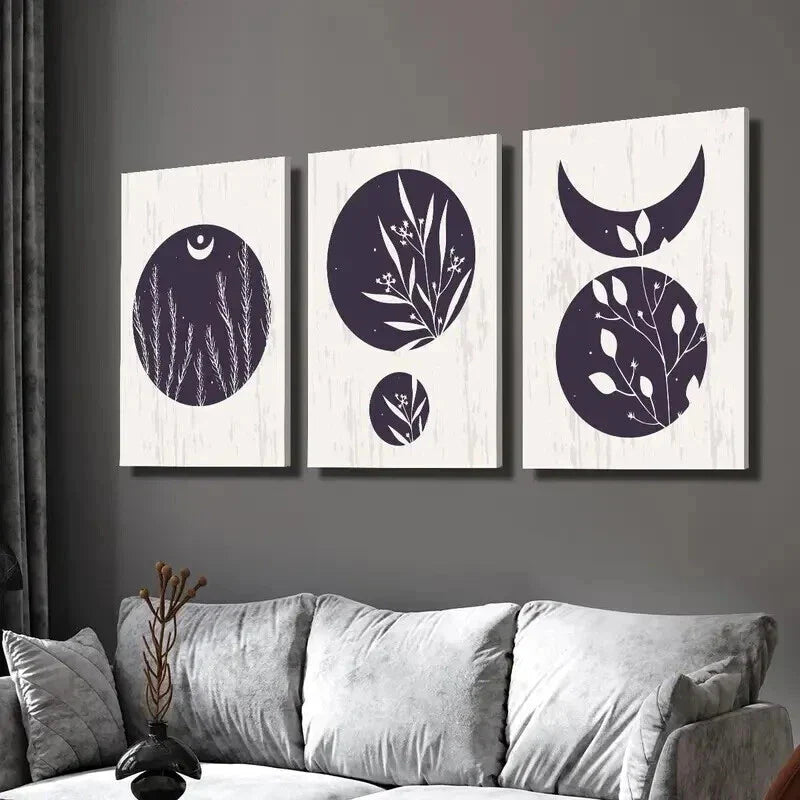 3pcs Modern Abstract Moon Leaves Decoration Wall Art Set Canvas Framed 40x60cm - High Quality Print 100% Australian Made Wall Canvas Ready to Hang