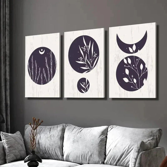 3pcs Modern Abstract Moon Leaves Decoration Wall Art Set Canvas Framed 40x60cm - High Quality Print 100% Australian Made Wall Canvas Ready to Hang