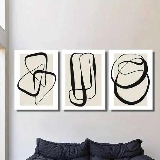 3pcs Modern Abstract Black Line Prints Metal Print Ready to Hang Art