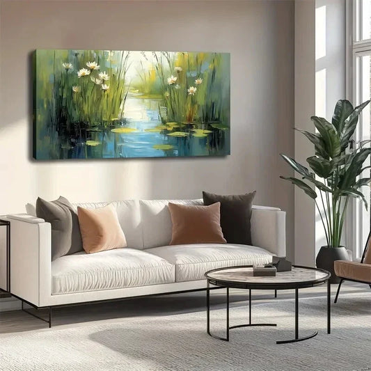 Serene Pond & for Lotus Flower Wall Art canvas office home room framed 120x60cm