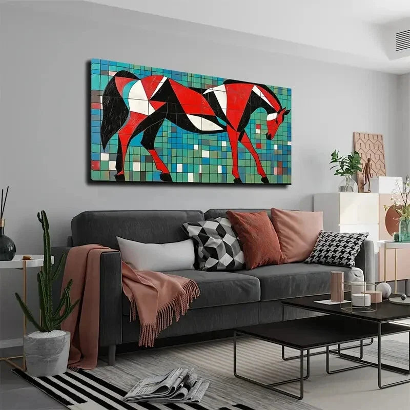 Abstract Geometric Horse Wall Art Canvas Office Home Room Framed 120x60cm
