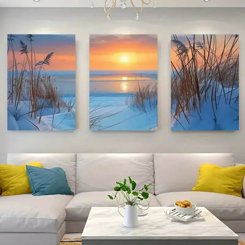 3pcs Wheat-Field-Sunset-Landscape Canvas Framed 40x60cm - High Quality Print 100% Australian Made Wall Canvas Ready to Hang