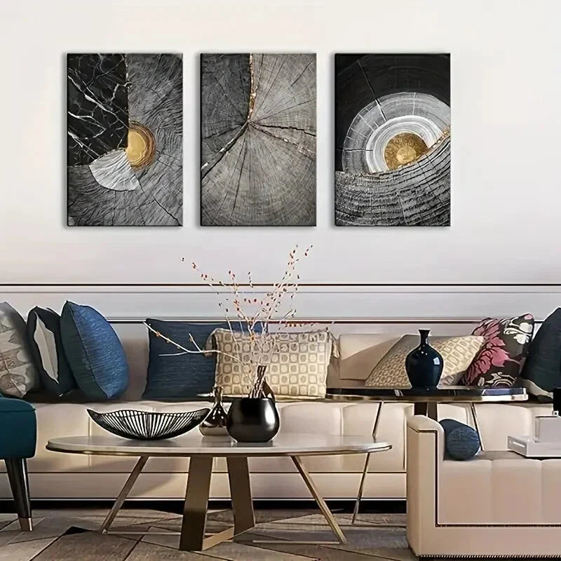 3pcs Abstract Black and White Metal Print Ready to Hang Art