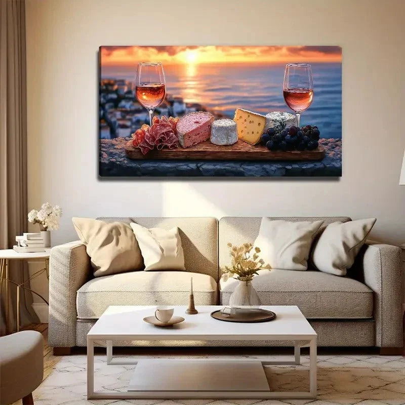 Delicious Breakfast By The Sea Wall Art Canvas Office Home Room Framed 80x45cm
