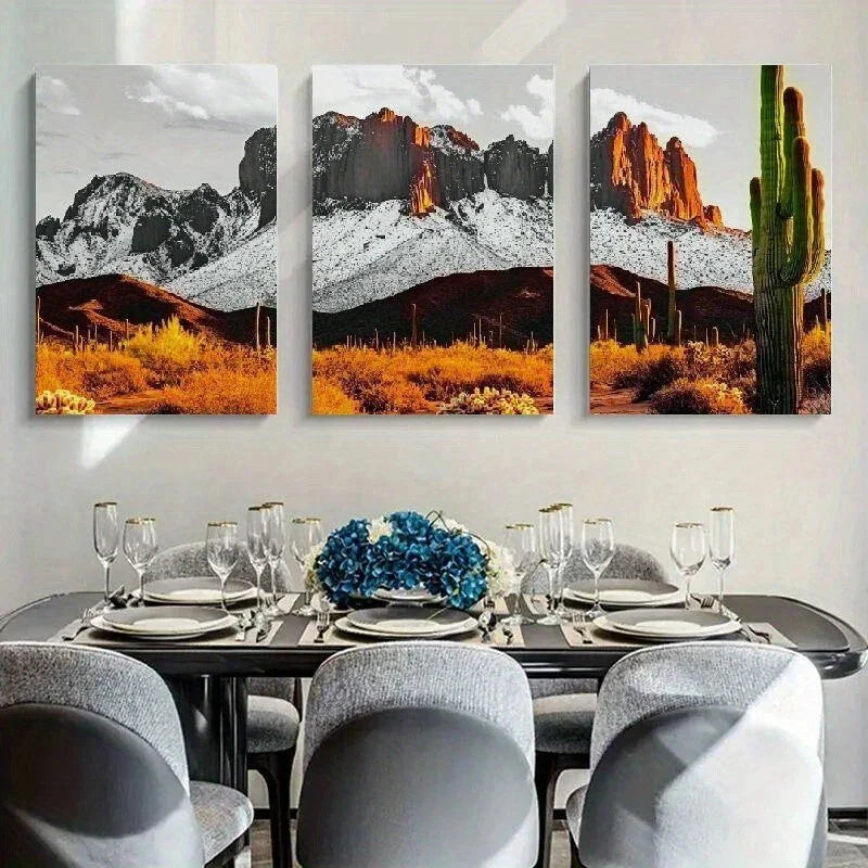 3pcs Classic Cactus Mountain Desert Metal Print Ready to Hang Art