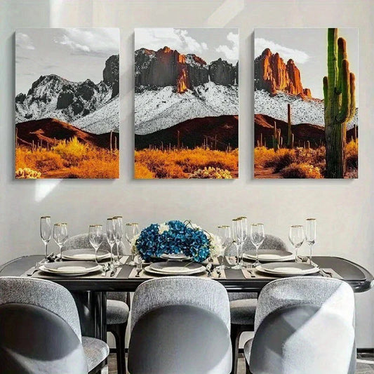 3pcs Classic Cactus Mountain Desert Metal Print Ready to Hang Art