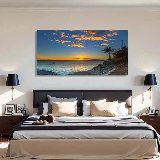 Cartoon Pattern Deco Sunset Wall Art Canvas Office Home Room Framed 120x60cm.