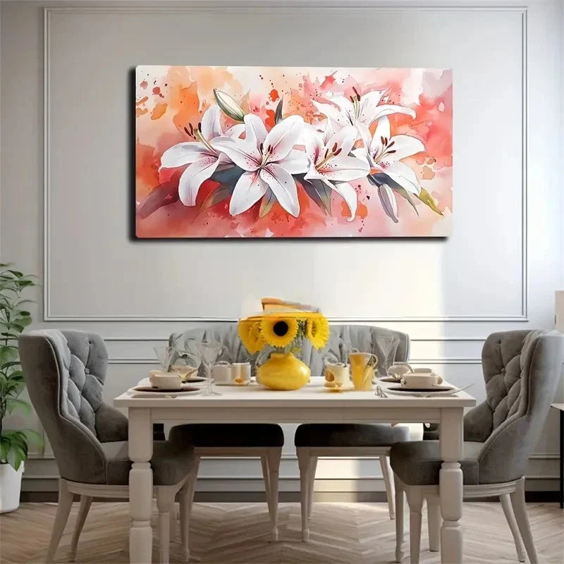 Delicate Brown & Yellow Lilies Wall Art Canvas Office Home Room Framed 120x60cm