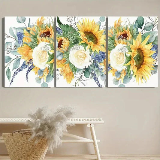 3pcs Farmhouse Art Botanical Flowers Sunflowers Metal Print Ready to Hang Art