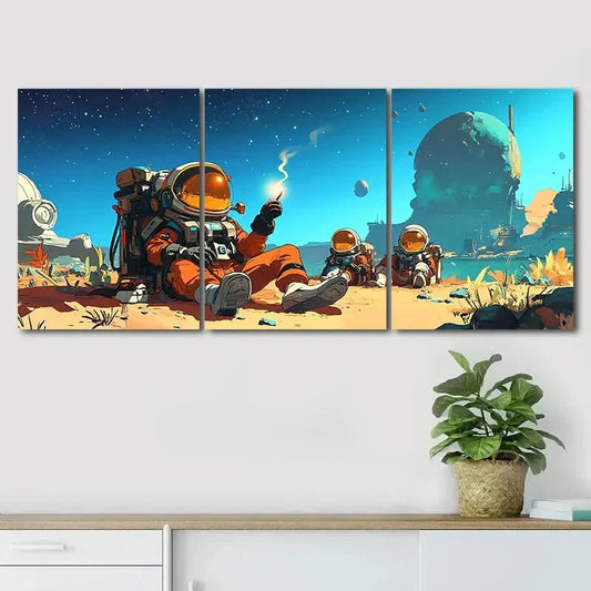 3pcs Astronaut Colorful Planet Exquisite Perfect Wall Art Set Canvas Framed 40x60cm - High Quality Print 100% Australian Made Wall Canvas Ready to Hang