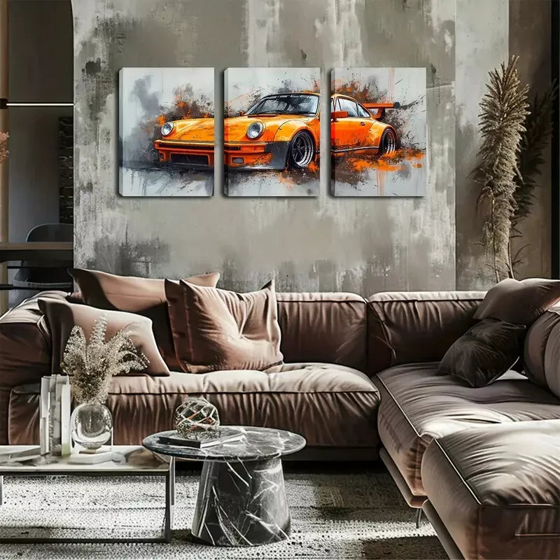 3pcs  Vibrant Orange Sports Car Triptych Wall Art Set Canvas Framed 40x60cm - High Quality Print 100% Australian Made Wall Canvas Ready to Hang