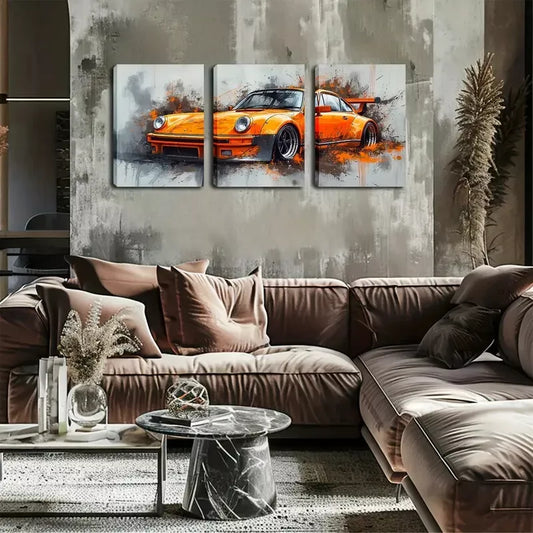 3pcs  Vibrant Orange Sports Car Triptych Wall Art Set Canvas Framed 40x60cm - High Quality Print 100% Australian Made Wall Canvas Ready to Hang