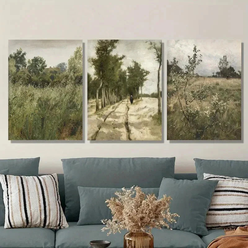 3pcs Retro Flower Meadows, Gardenia Metal Print Ready to Hang Art