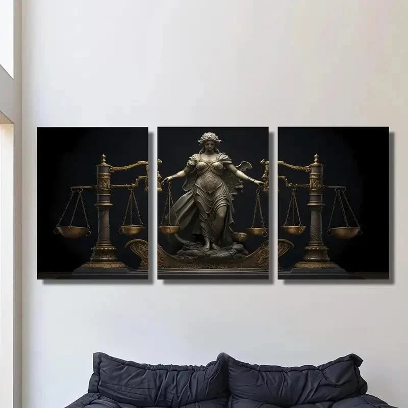 3pcs Goddess Holding The Scales Symbolizing Law Metal Print Ready to Hang Art