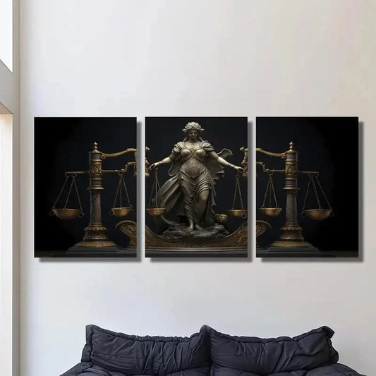 3pcs Goddess Holding The Scales Symbolizing Law Metal Print Ready to Hang Art