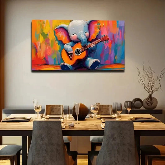 Cute Baby Elephant Playing Wall Art Canvas Office Home Room Framed 80x45cm