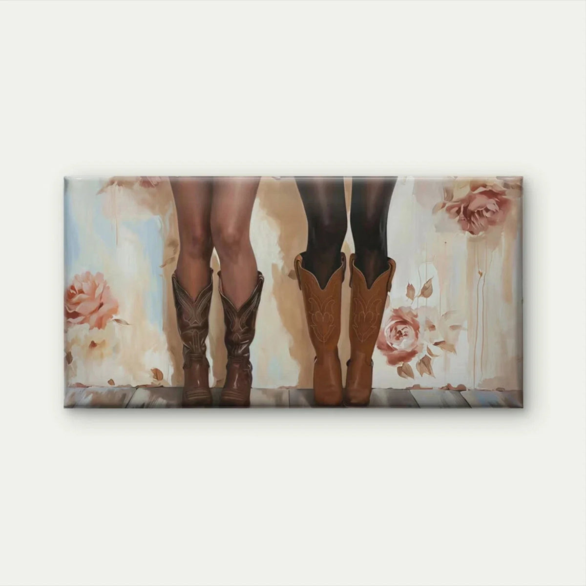 Cowgirl Boots & Western Floral Wall Art Canvas Office Home Room Framed 80x45cm