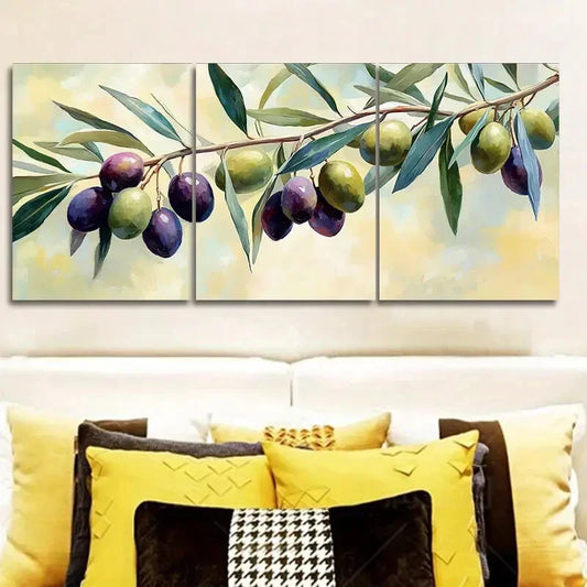 3pcs Olive Branch Portrait Orientation Metal Print Ready to Hang Art