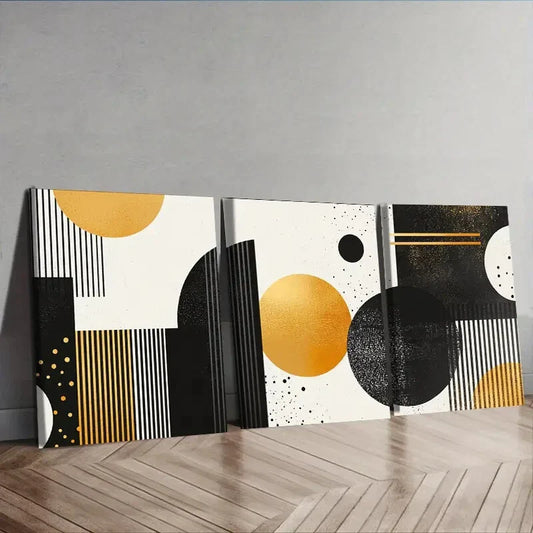 3pcs  Featuring Flowing White And Golden Designs Wall Art Set Canvas Framed 40x60cm - High Quality Print 100% Australian Made Wall Canvas Ready to Hang