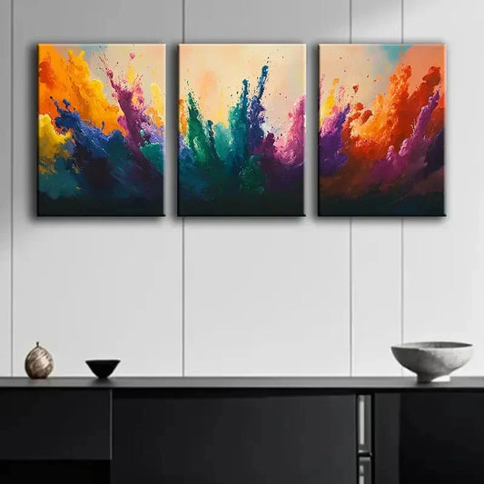 3pcs Colorful Liquid Paint Splashes Perfect Wall Art Set Canvas Framed 40x60cm - High Quality Print 100% Australian Made Wall Canvas Ready to Hang