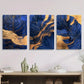3pcs Luxurious Abstract Blue and Golden Metal Print Ready to Hang Art