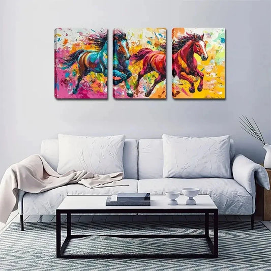 3pcs Vibrant Interesting Horse Metal Print Ready to Hang Art