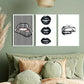 3pcs Black and White Vertical Stripes Lips Modern Metal Print Ready to Hang Art