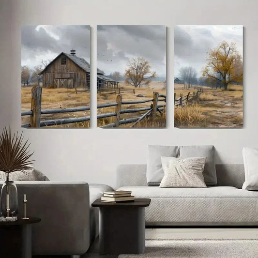 3pcs Rustic Farmhouse Autumn Landscape Serene Metal Print Ready to Hang Art