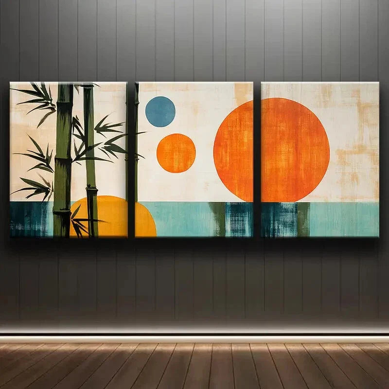 3pcs Abstract Painting of Bamboo Colorful Perfect Wall Art Set Canvas Framed 40x60cm - High Quality Print 100% Australian Made Wall Canvas Ready to Hang