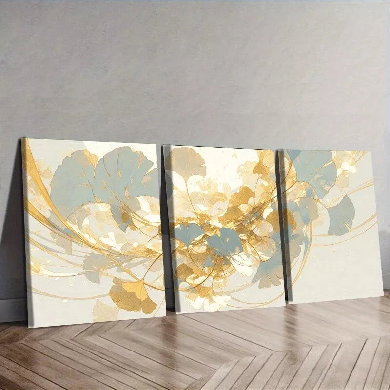 3pcs Ginkgo Biloba Colorful Abstract   Wall Art Set Canvas Framed 40x60cm - High Quality Print 100% Australian Made Wall Canvas Ready to Hang