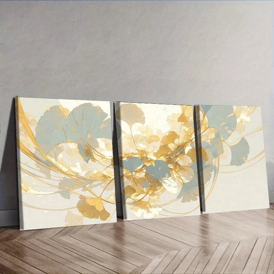 3pcs Ginkgo Biloba Colorful Abstract   Wall Art Set Canvas Framed 40x60cm - High Quality Print 100% Australian Made Wall Canvas Ready to Hang