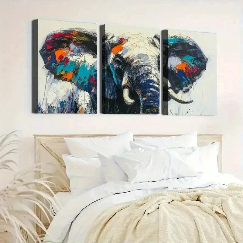 3pcs Vibrant Abstract Colorful Elephant Wall Art Set Canvas Framed 40x60cm - High Quality Print 100% Australian Made Wall Canvas Ready to Hang