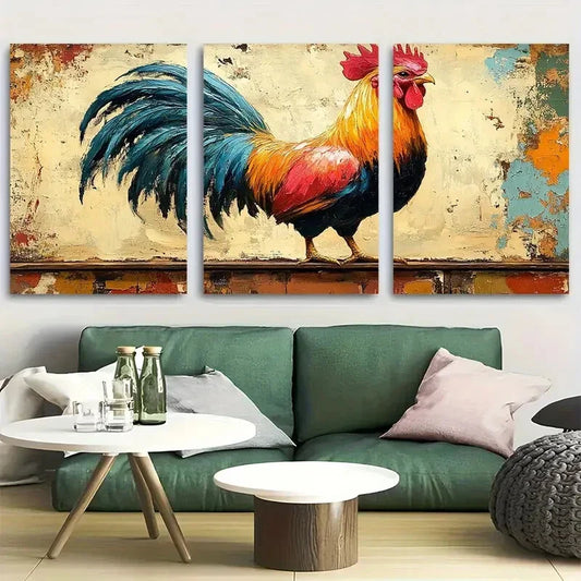 3pcs Colorful Rustic Neon Rooster Metal Print Ready to Hang Art