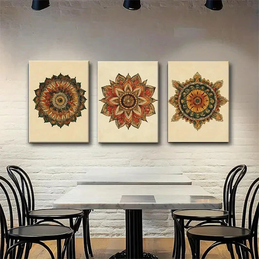 3pcs Mandala Floral Vibrant Style Perfect Wall Art Set Canvas Framed 40x60cm - High Quality Print 100% Australian Made Wall Canvas Ready to Hang
