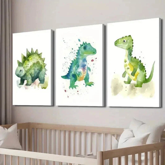 3pcs Ankylosaur Triceratops and Stegosaurus Wall Art Set Canvas Framed 40x60cm - High Quality Print 100% Australian Made Wall Canvas Ready to Hang
