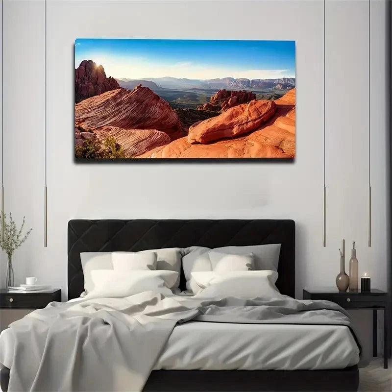 Stone Mountain Landscape Wall Art Canvas Office Home Room Framed 80x45cm