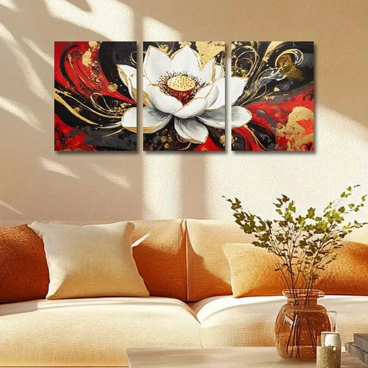 3pcs Elegant White Lotus Flower Design Metal Print Ready to Hang Art