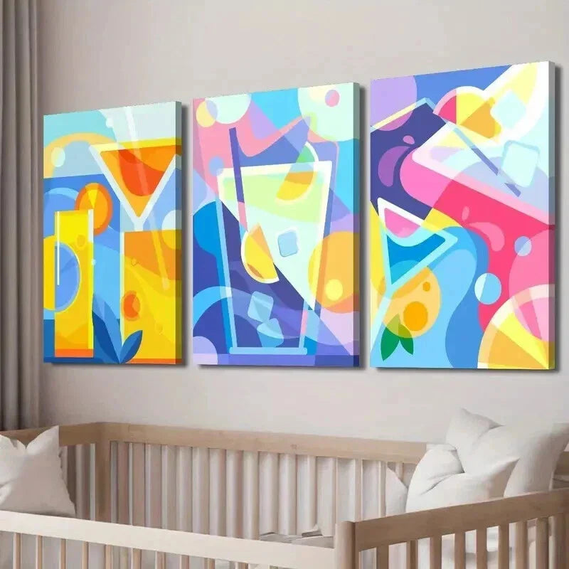 3pcs Colorful Abstract Cocktail Drink & Straw Wall Art Set Canvas Framed 40x60cm - High Quality Print 100% Australian Made Wall Canvas Ready to Hang
